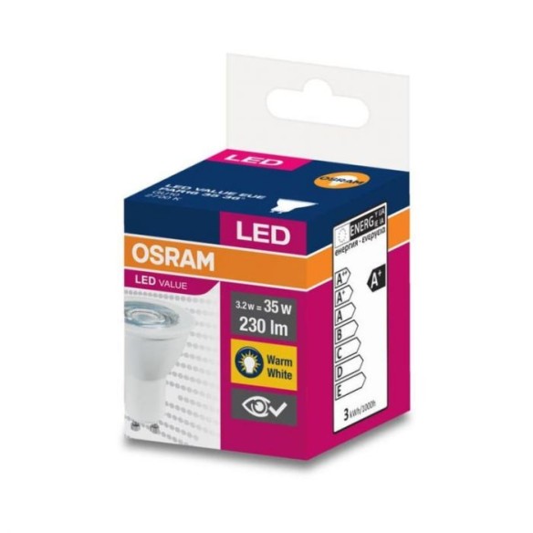 LED крушка OSRAM PAR16 3,2W, 230lm, 230V, 2700K, GU10