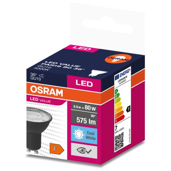 LED крушка с черно тяло OSRAM PAR16 6,9W 36°, 550lm, 6500K, GU10