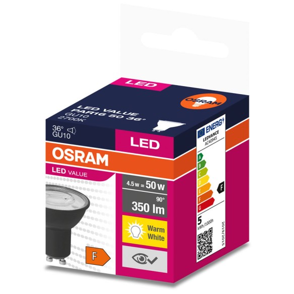 LED крушка с черно тяло OSRAM PAR16 4,2W 36°, 350lm, 2700K, GU10
