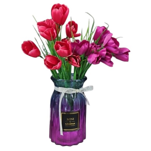 Стъклена ваза с панделка 17 см Mini FLOWERPLUS ➤ топ цена ➤ dshome.bg