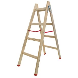 Дървена стълба 1.35 м 2x4 стъпала Бял бор лукс ➤ топ цена ➤ dshome.bg