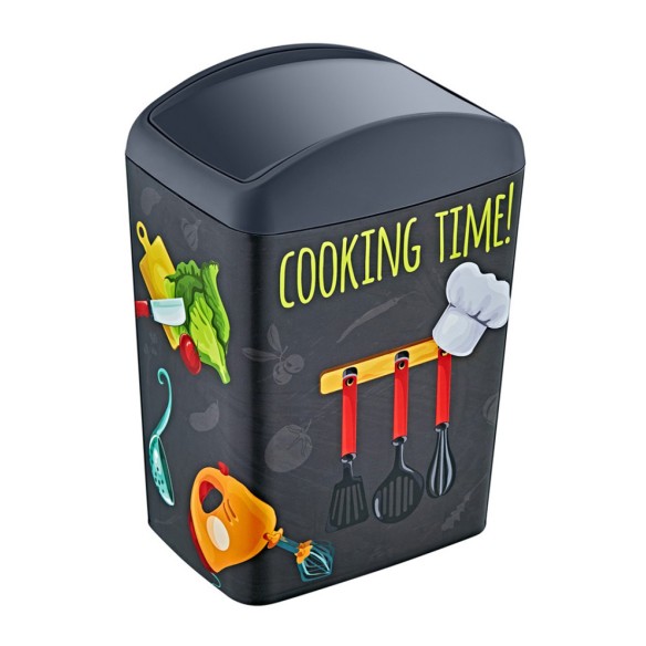 Кош за боклук с люлеещ капак 10 л с декор "Cooking" ➤ топ цена ➤ dshome.bg