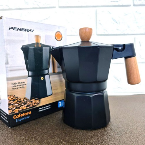 Кафеварка за 3 кафета с дървена дръжка черна ➤ топ цена ➤ dshome.bg