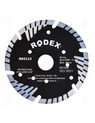 Диск диамантен Турбо 115мм за сухо рязане издигащ сегмент RODEX - 1