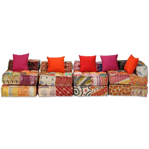 4-местен модулен пуф, пачуърк, текстил