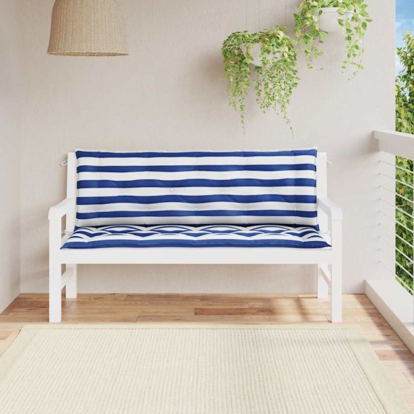Възглавници за външни пейки 2 бр синьо-бели 150x50x7 см плат
