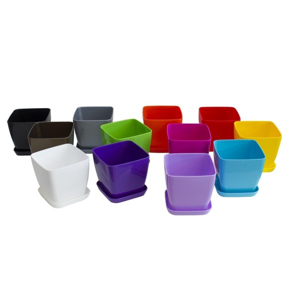 Квадратна гладка саксия 13х13см - оранжева