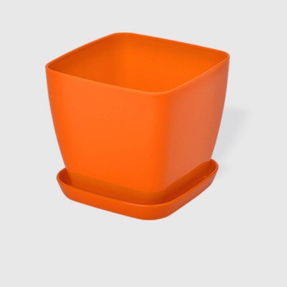 Квадратна гладка саксия 13х13см - оранжева