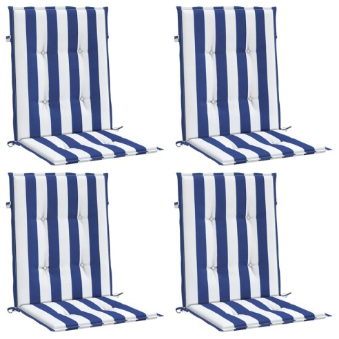 Възглавници за стол с ниска облегалка 4 бр синьо-бяло райе плат
