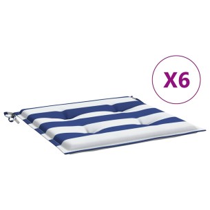 Възглавници за градински стол 6 бр синьо и бяло 50x50x4 см плат 2