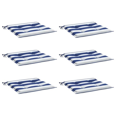 Възглавници за градински стол 6 бр синьо и бяло 50x50x4 см плат