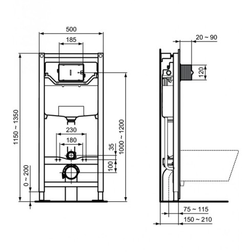Структура за вграждане с тоалетна чиния и бутон i.Life S IDEAL STANDARD ➤ топ цена ➤ dshome.bg