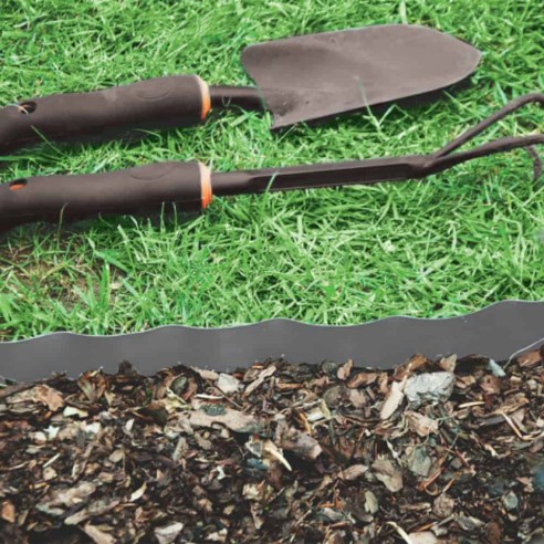 Ограничителна лента за трева 9 м x 15 см сива BRADAS ➤ топ цена ➤ dshome.bg