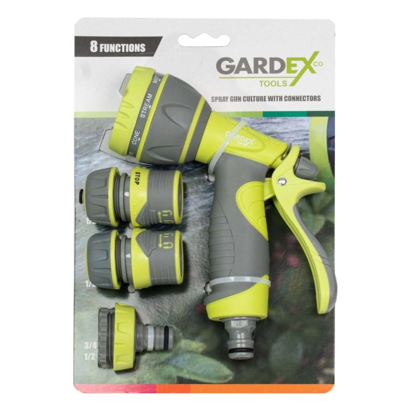 Поливен пистолет с конектори 8 функции Culture GARDEX ➤ топ цена ➤ dshome.bg