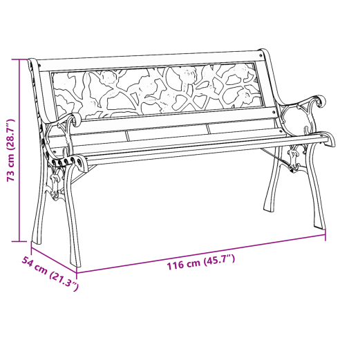 Пейка за градина с облегалка с розов мотив 116 см Дърво