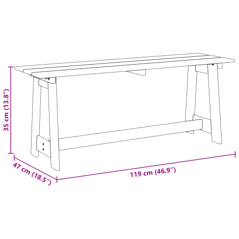 Външна пейка от акациево дърво 119x35x47 см