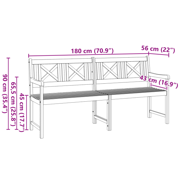 Градинска пейка 180x56x90 см от масивна акациева дървесина