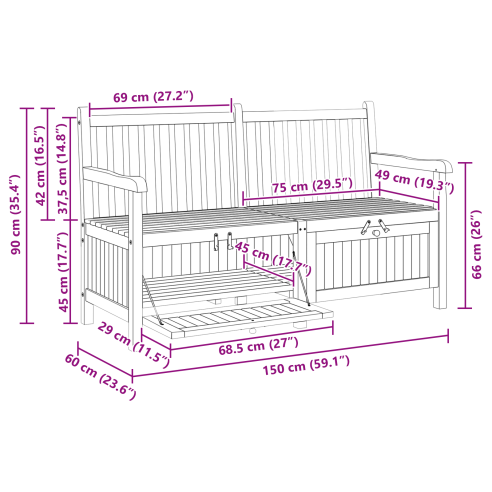 Градинска Пейка за Съхранение Кафяво 150 x 60 x 90 см