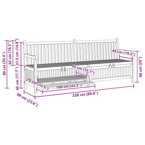 Градинска Пейка за Съхранение Кафяво 228 x 60 x 90 см