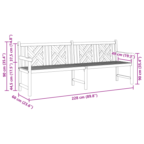 Градинска пейка Кафяво 228 x 60 x 90 см Тиково дърво масив