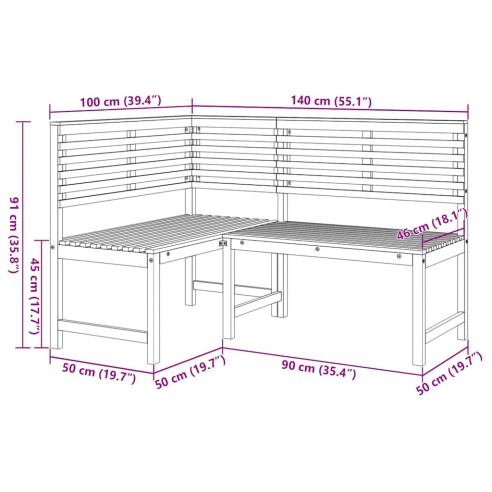 Градинска ъглова пейка, 140 cм, акация масив
