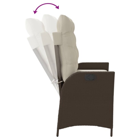 Накланяща се градинска пейка с възглавници кафяв полиратан