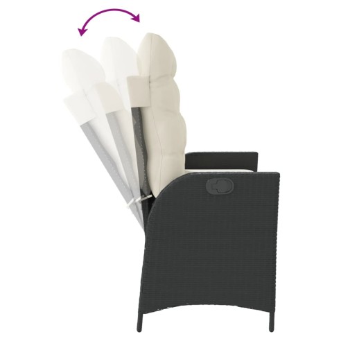 Накланяща се градинска пейка с възглавници черен полиратан