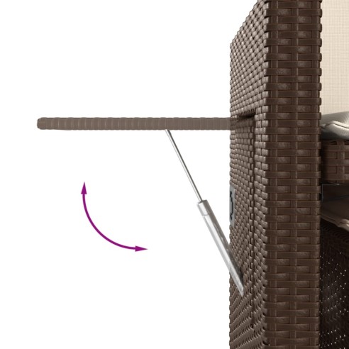 Накланяща се градинска пейка с възглавници кафяв полиратан