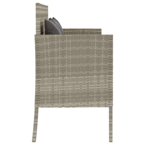 Градинска пейка с възглавници, светлосив, полиратан