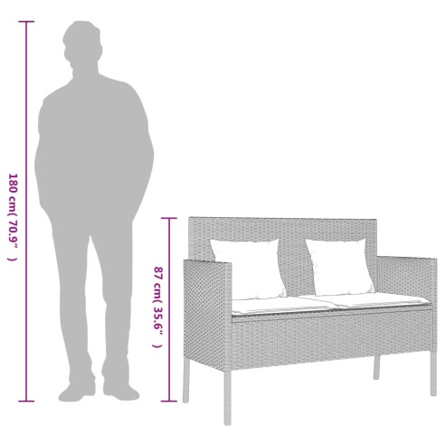 Градинска пейка с възглавници, светлосив, полиратан