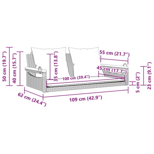 Пейка-люлка с възглавници, черна, 109x62x40 см, полиратан
