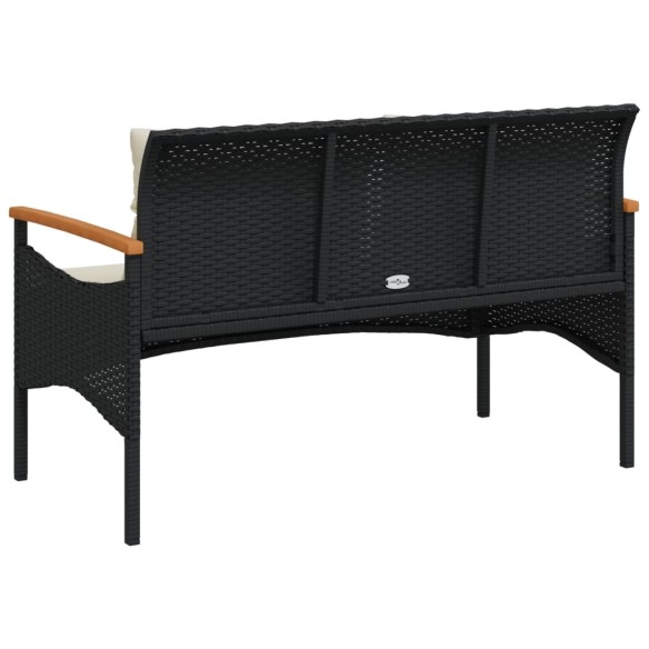 Градинска пейка с възглавници, 116x62,5x74 см, черен, полиратан