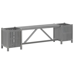 Градинска пейка с 2 плантера, 150 см, акация масив, сива 2