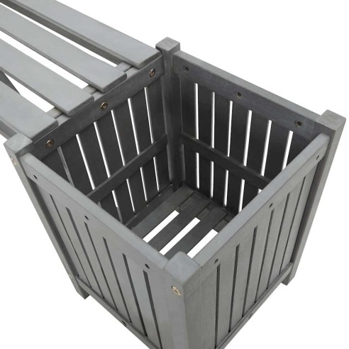 Градинска пейка с 2 плантера, 150 см, акация масив, сива