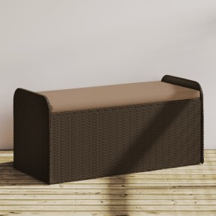 Пейка за съхранение с възглавница кафява 115x51x52 см полиратан