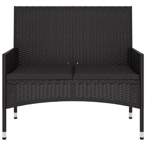 2-местна градинска пейка с възглавници, черна, полиратан