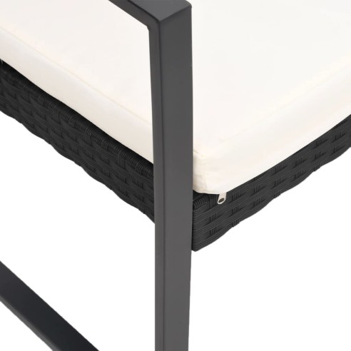 3-местна градинска пейка с възглавници, черна, PP ратан