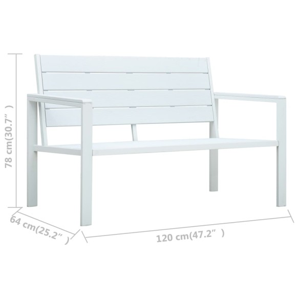 Градинска пейка, 120 cм, HDPE, бяла, имитация на дърво