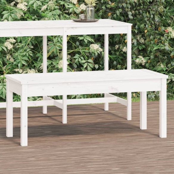 Градинска пейка, бяла, 109x44x45 см, борово дърво масив