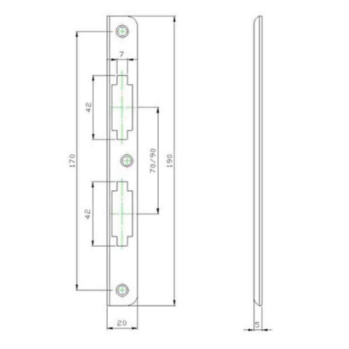 Фалцов насрещник за брава 70мм никел SONICO в блистер - 2