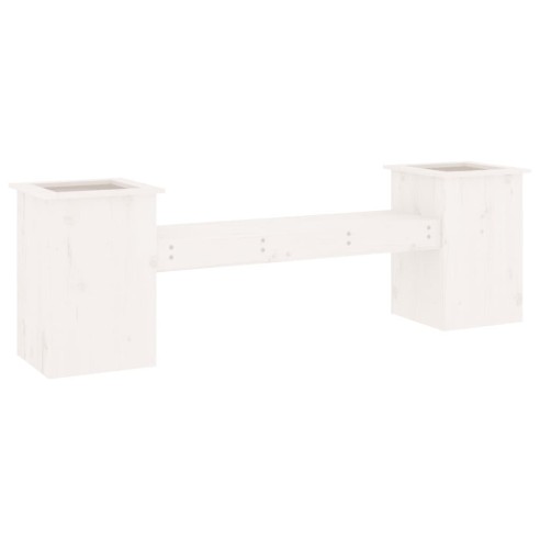 Пейка с кашпи, бяла, 184,5x39,5x56,5 см, борово дърво масив