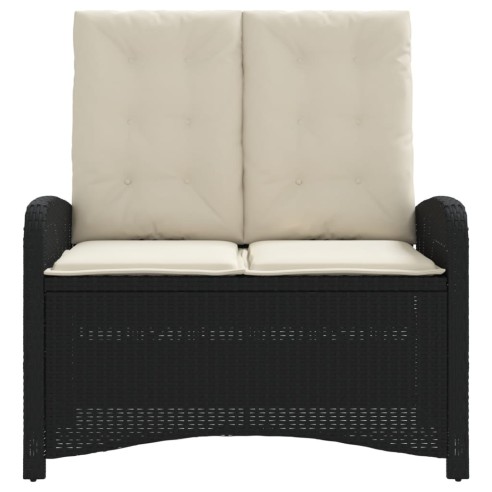 Накланяща се градинска пейка с възглавници черен полиратан