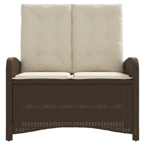 Накланяща се градинска пейка с възглавници кафяв полиратан