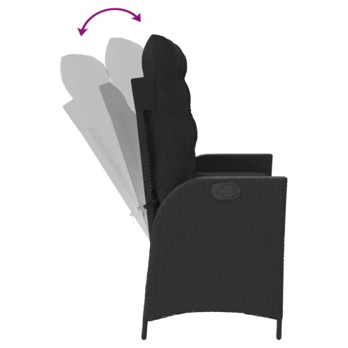 Накланяща се градинска пейка с възглавници черен полиратан