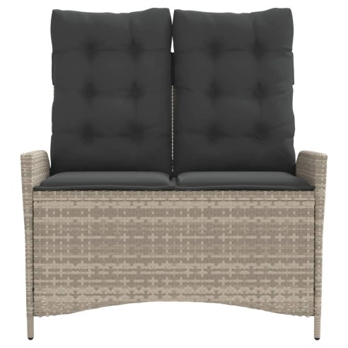 Накланяща се градинска пейка с възглавници светлосив полиратан