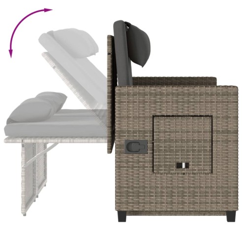 Накланяща се градинска пейка с възглавници сив полиратан