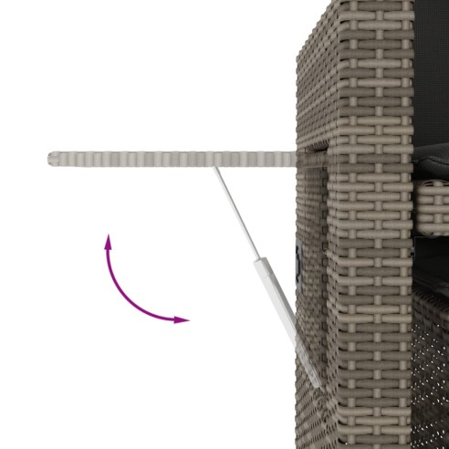 Накланяща се градинска пейка с възглавници сив полиратан