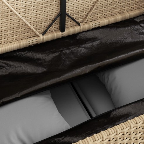 Градинска пейка с възглавници, бежов, полиратан