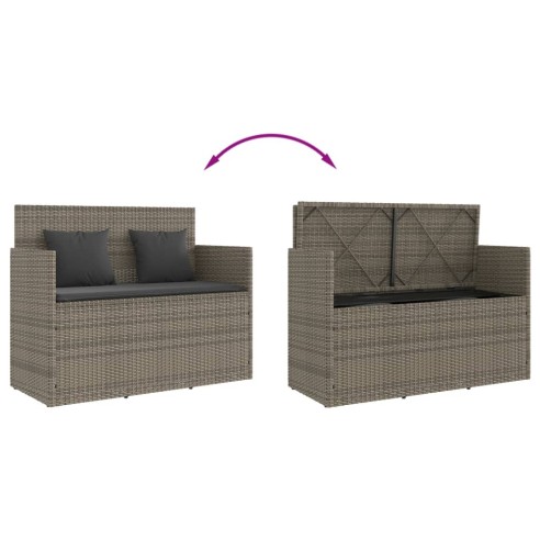 Градинска пейка с възглавници, сив, полиратан