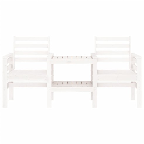 Градинска пейка с маса, 2-местна, бяла, бор масив
